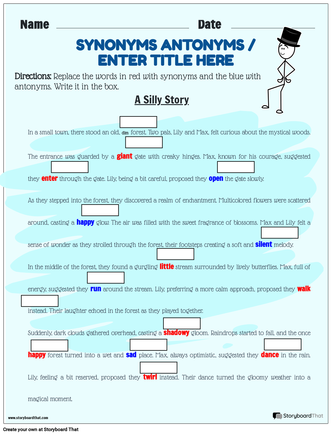 Customize Free Printable Synonyms And Antonyms Worksheets