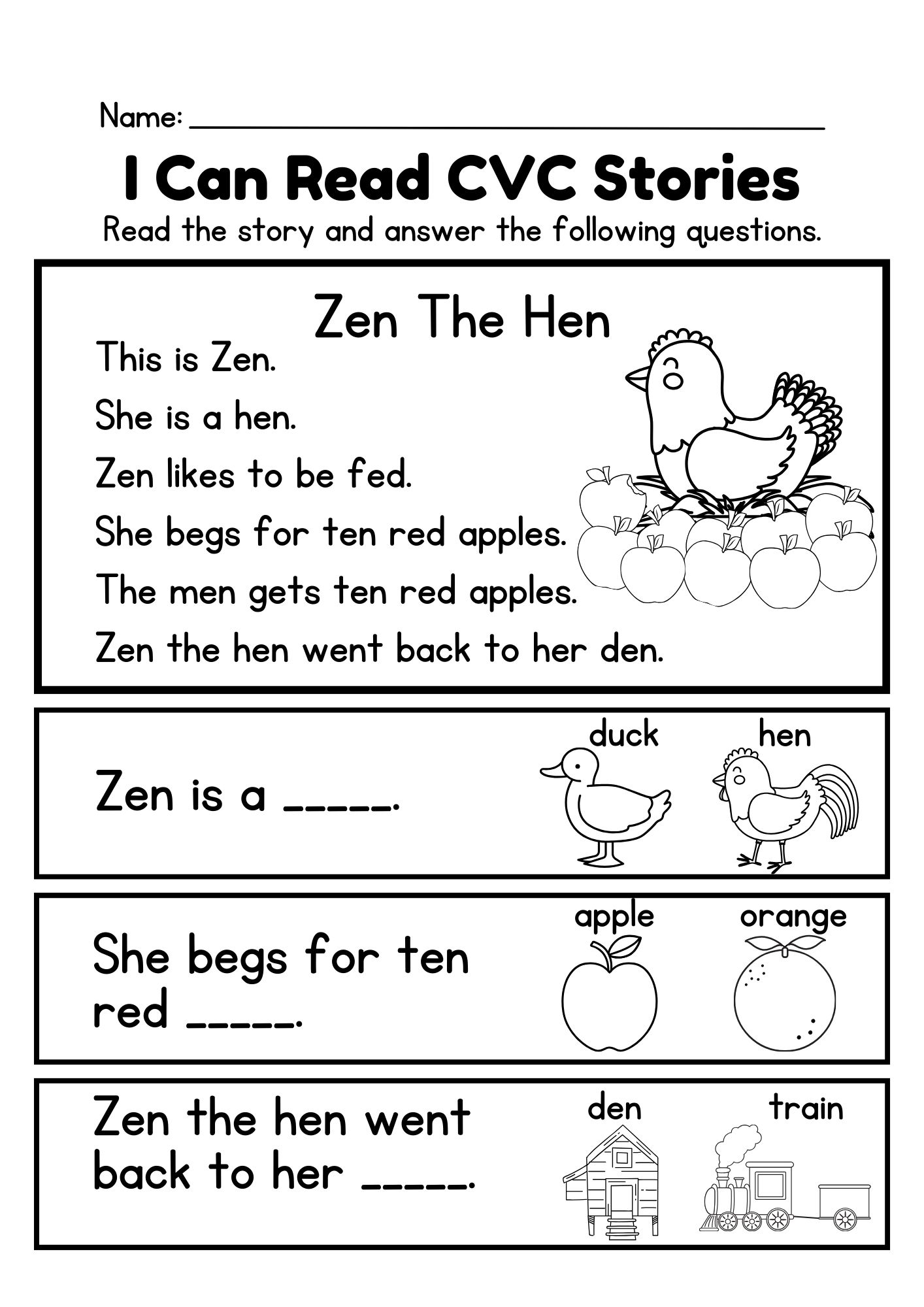 CVC Reading Comprehension For Kindergarten Mobotoy