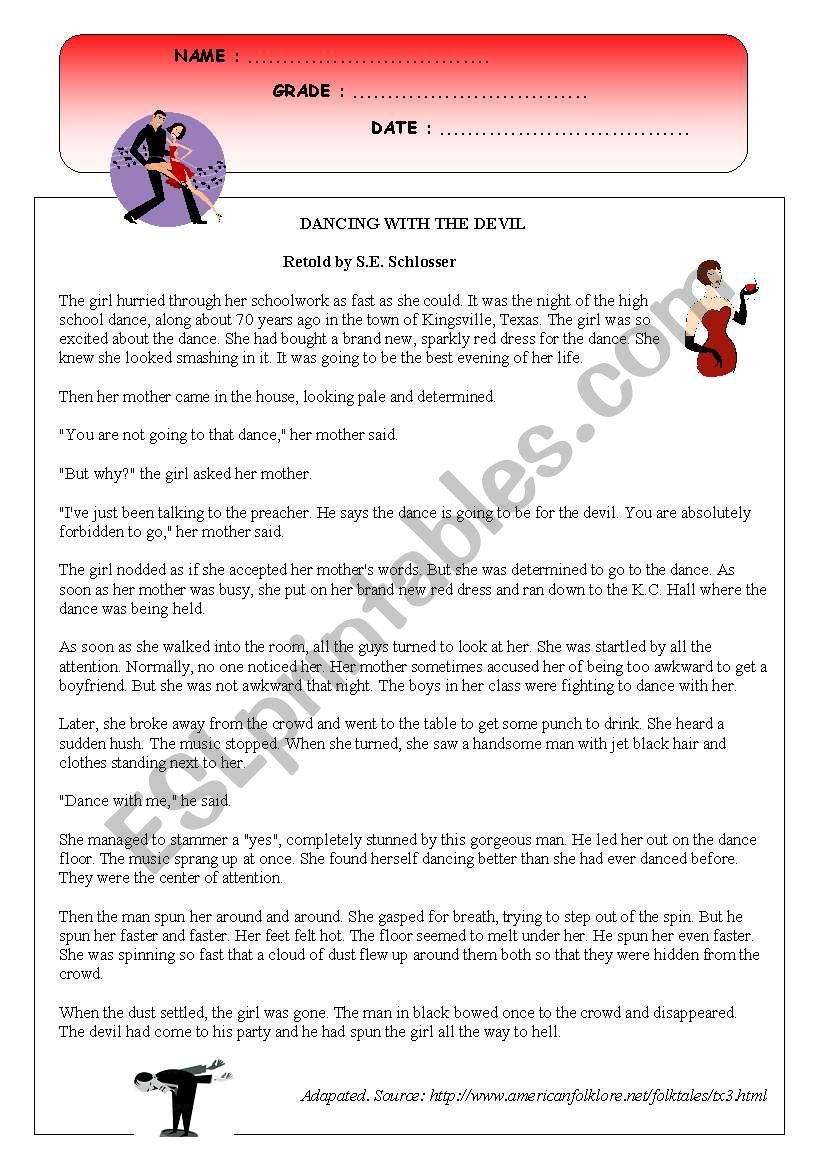 Dance Reading Comprehension High School Worksheets