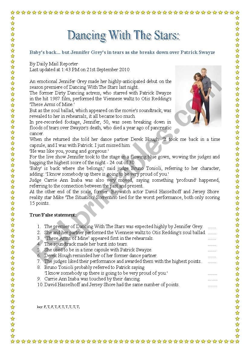 Dancing With The Stars Reading Comprehension ESL Worksheet By 