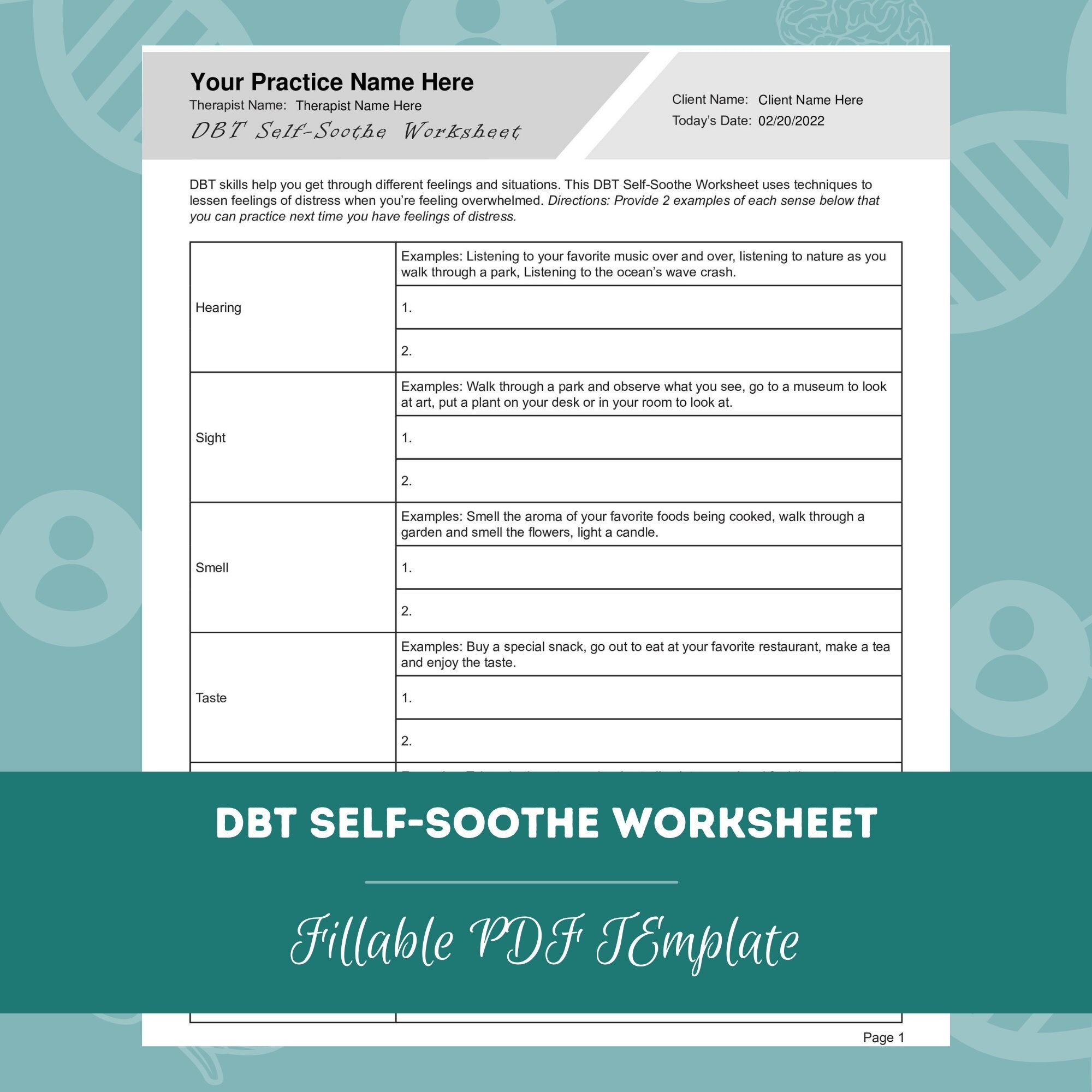 Free Printable Dbt Self Soothe Worksheet