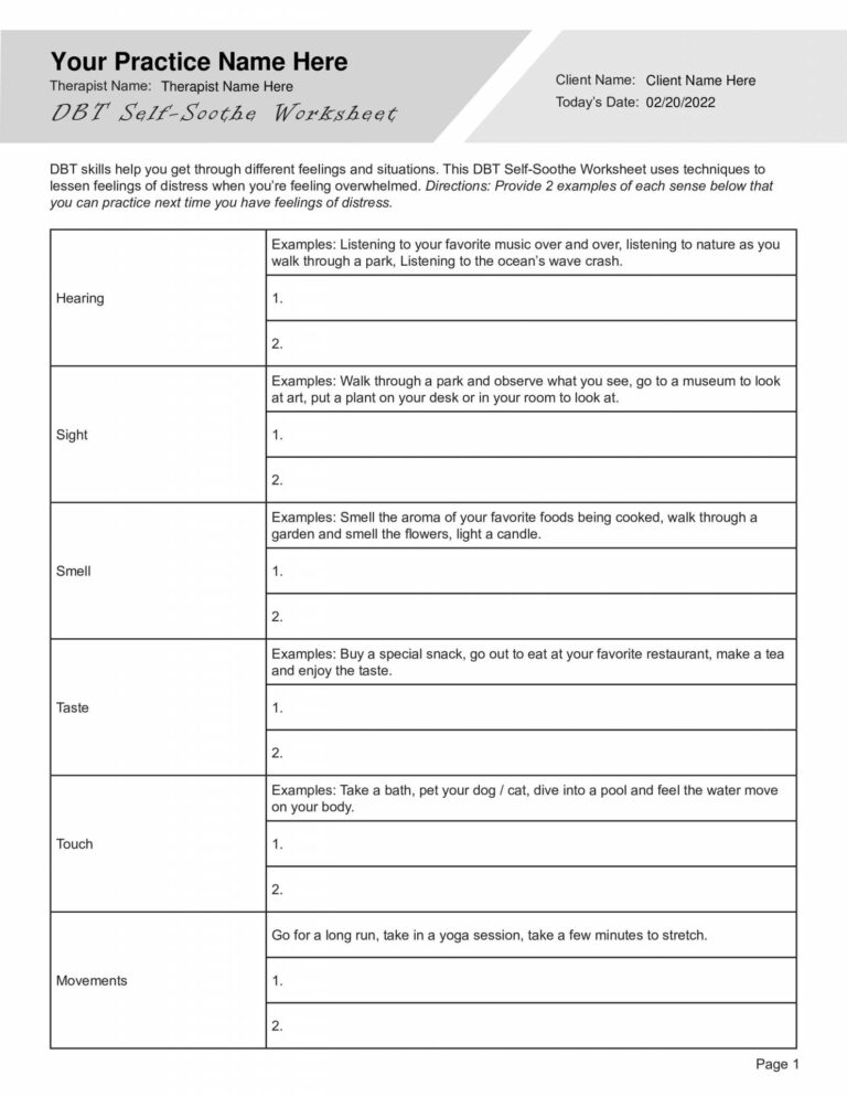 DBT Self Soothe Worksheet Worksheets Library