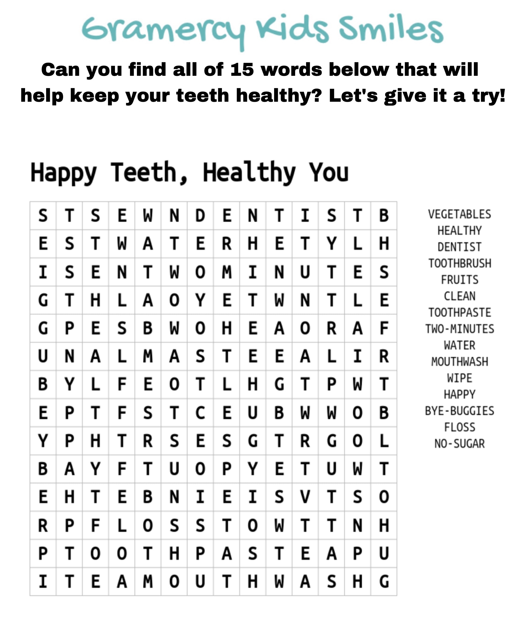 Free Printable Dental Health Worksheets