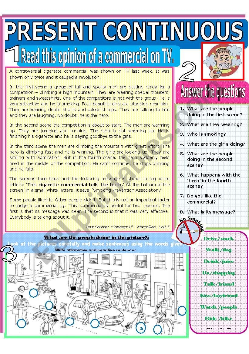 Esl Worksheets Reading Comprehension Present Continuous
