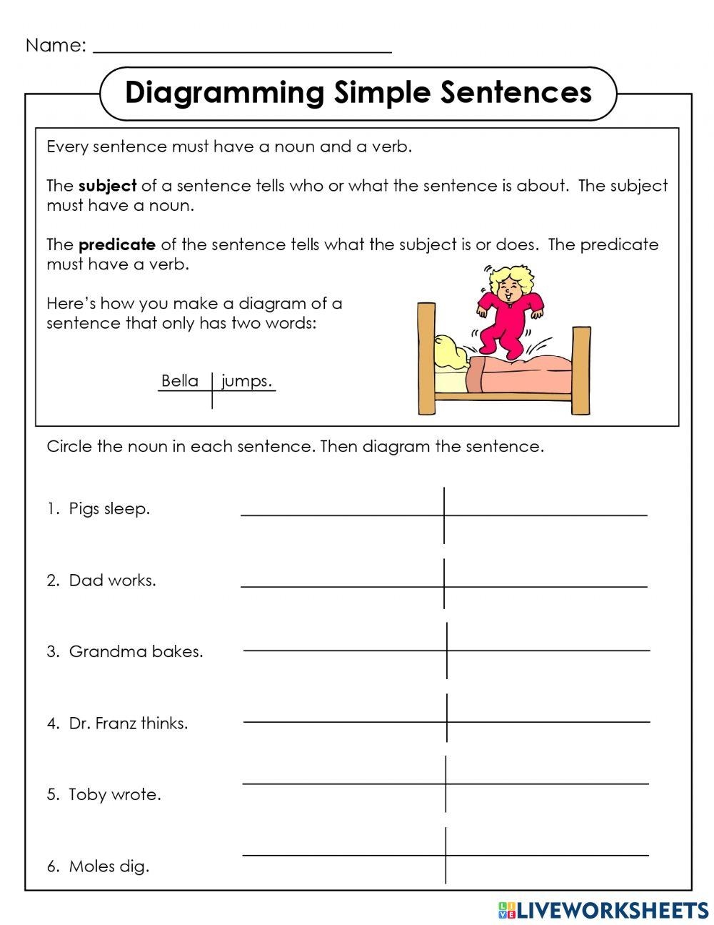Diagramming Simple Sentences Worksheet Live Worksheets Worksheets Library