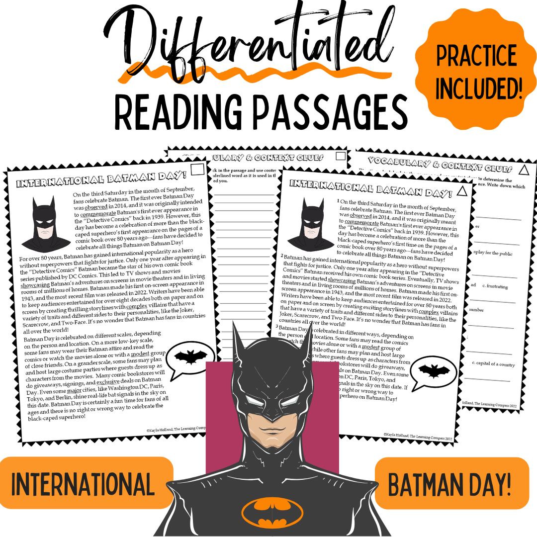 Differentiated Reading Passages Comprehension And Context Clues 