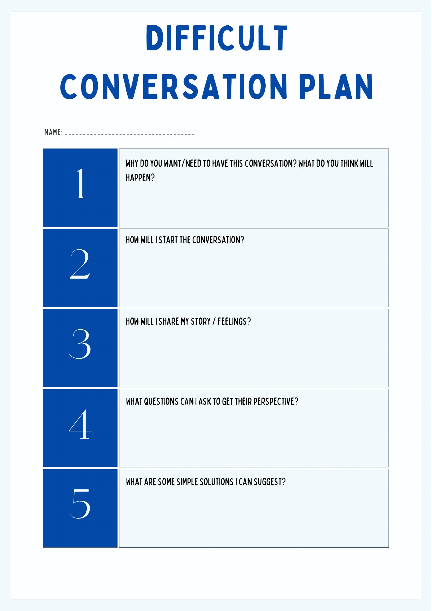 Difficult Conversation Plan Teen Therapy Adult Therapy Etsy