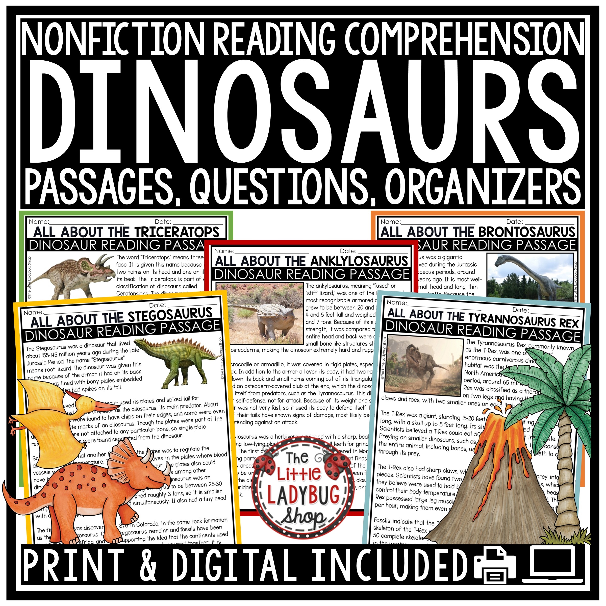 Dinosaurs Activities Nonfiction Reading Comprehension Passages The Little Ladybug Shop