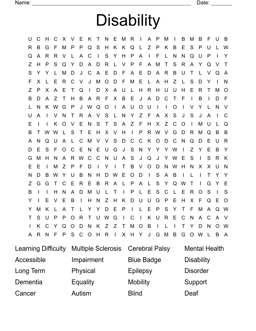 Disability Word Search WordMint