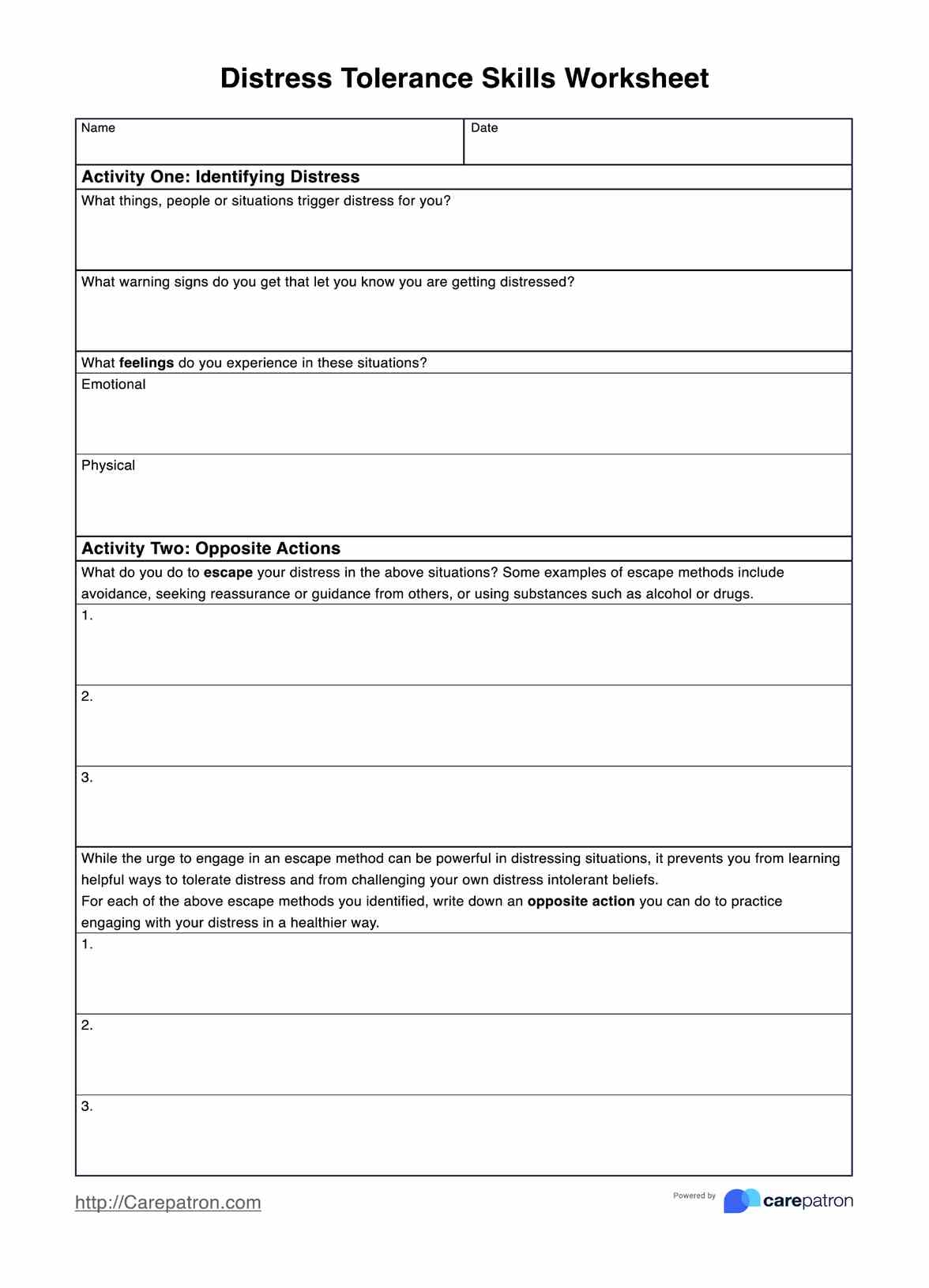 Dbt Skills Worksheets Free Printable