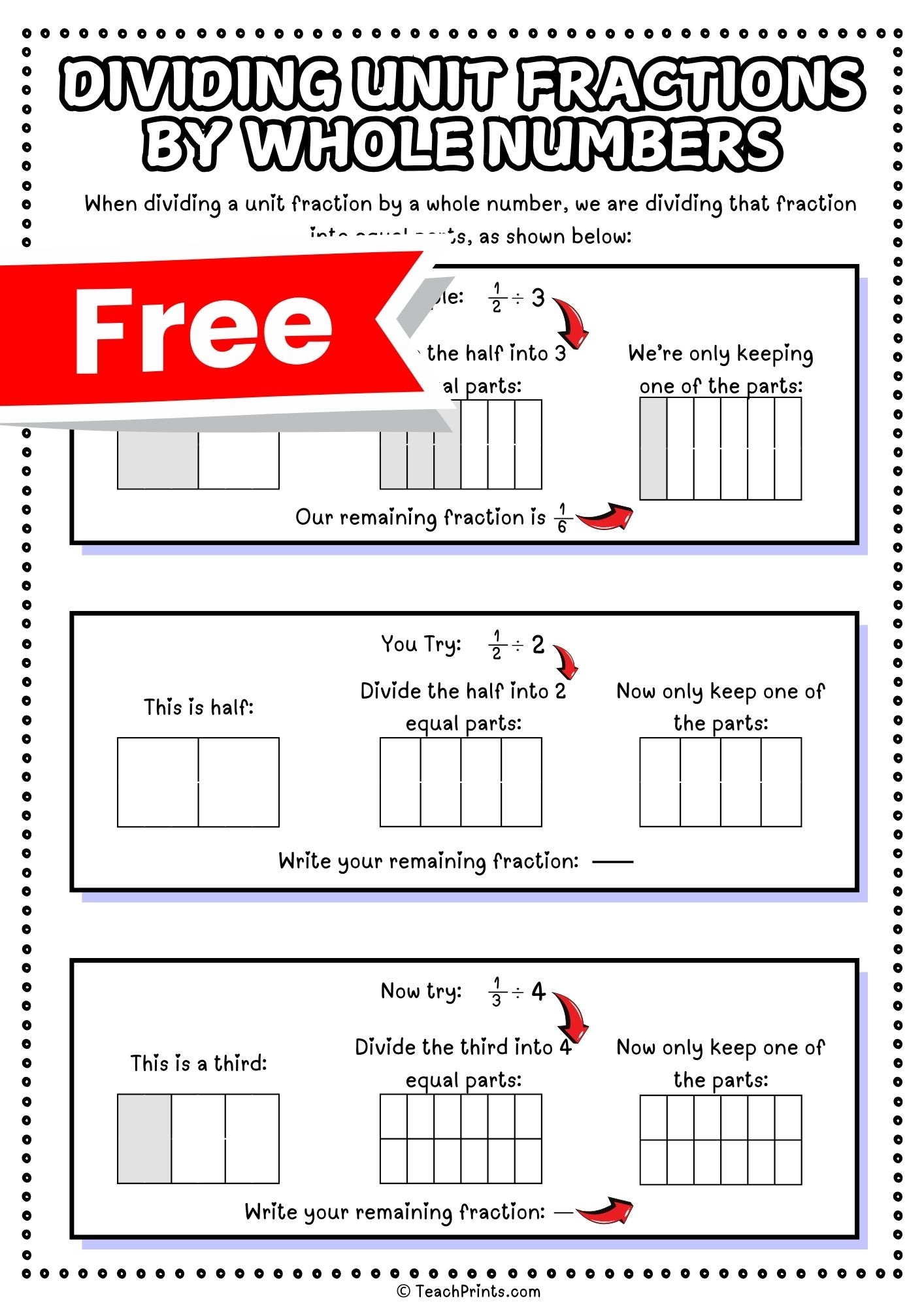 Dividing Unit Fractions By Whole Numbers Worksheets Teach Prints