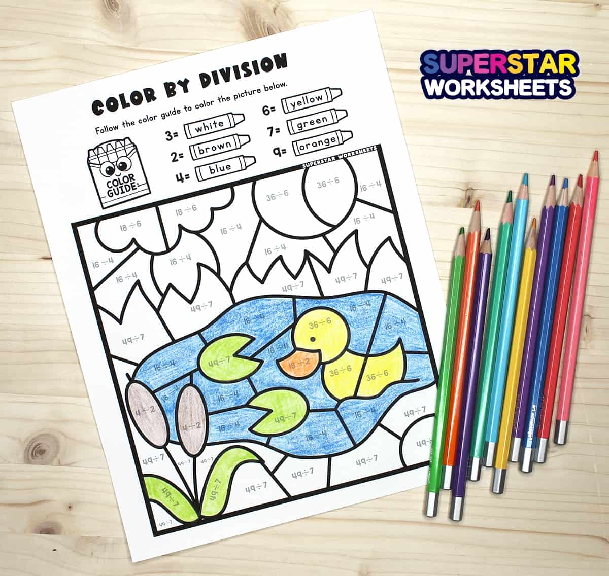 Division Color By Number Superstar Worksheets