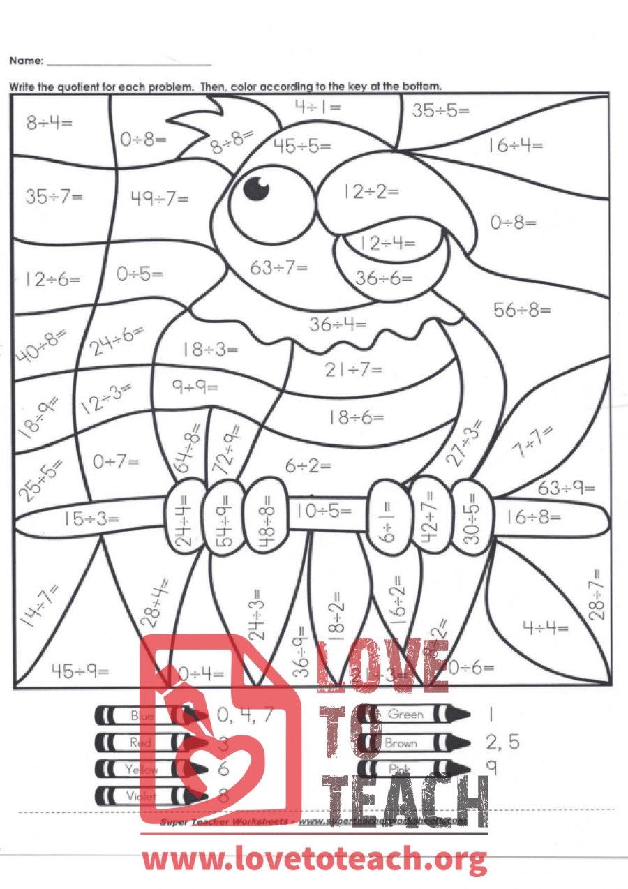 Division Coloring Sheet LoveToTeach