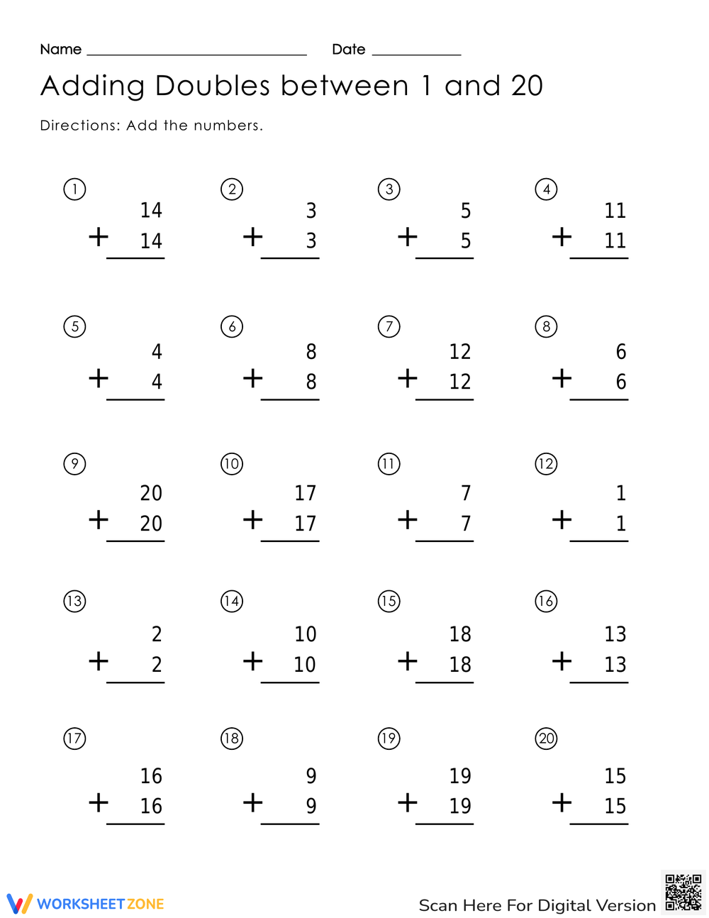 Doubles Addition Worksheets 2025