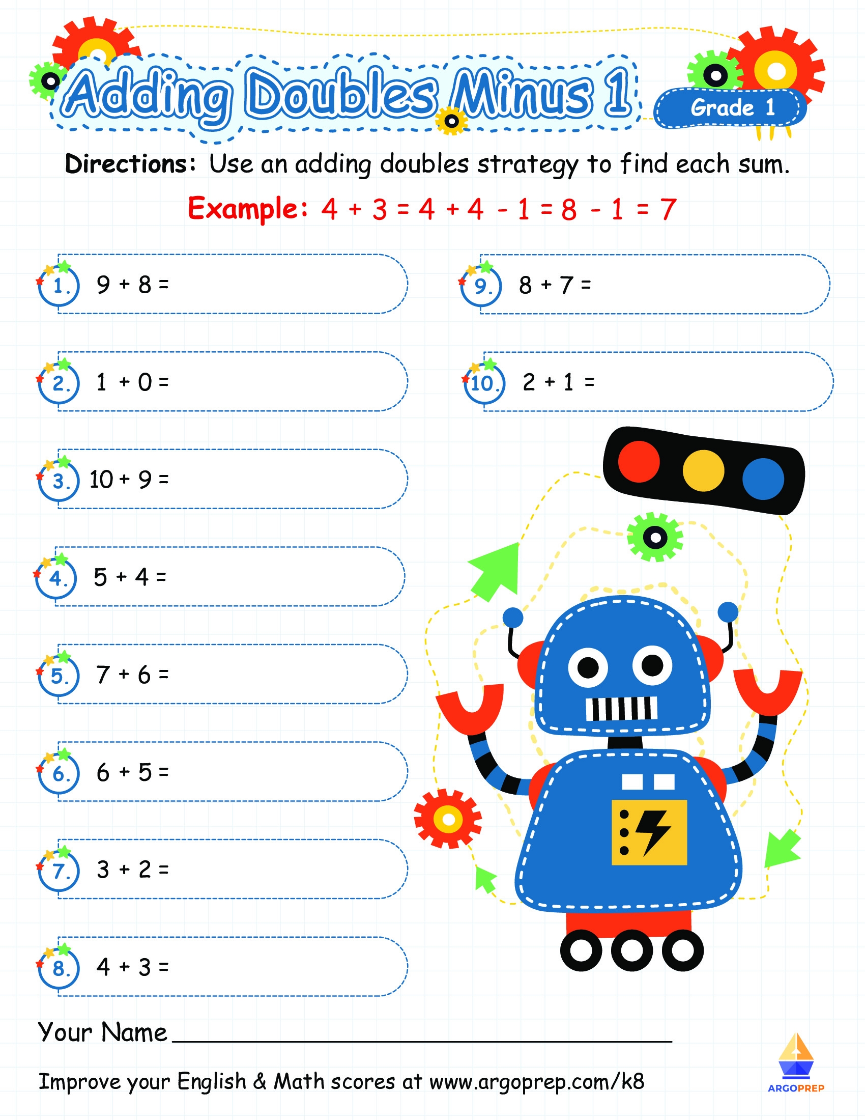 Doubles Minus One Free Printable Worksheets For Grade 1 ArgoPrep