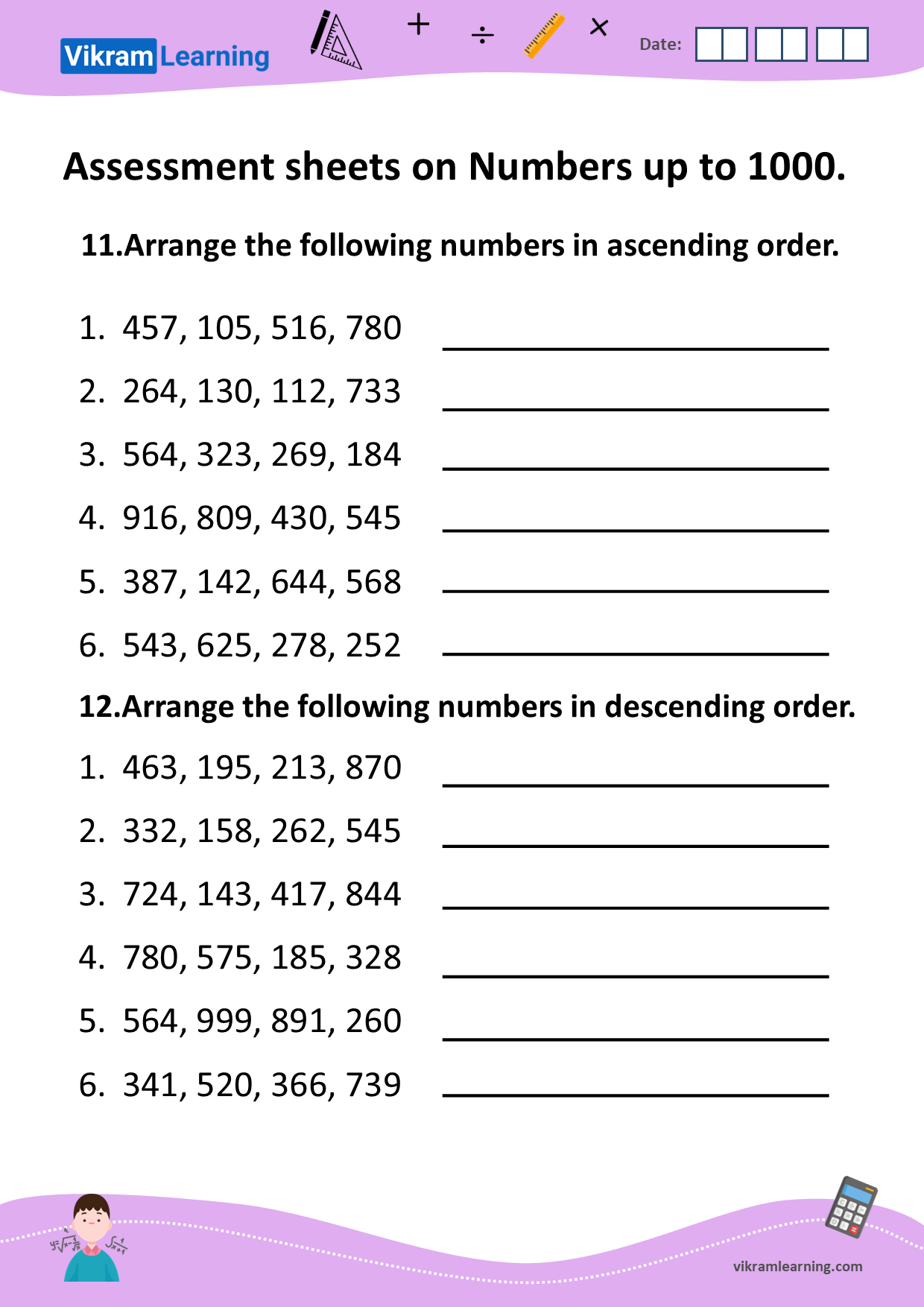 Download Descending Order Worksheets For Free Vikramlearning