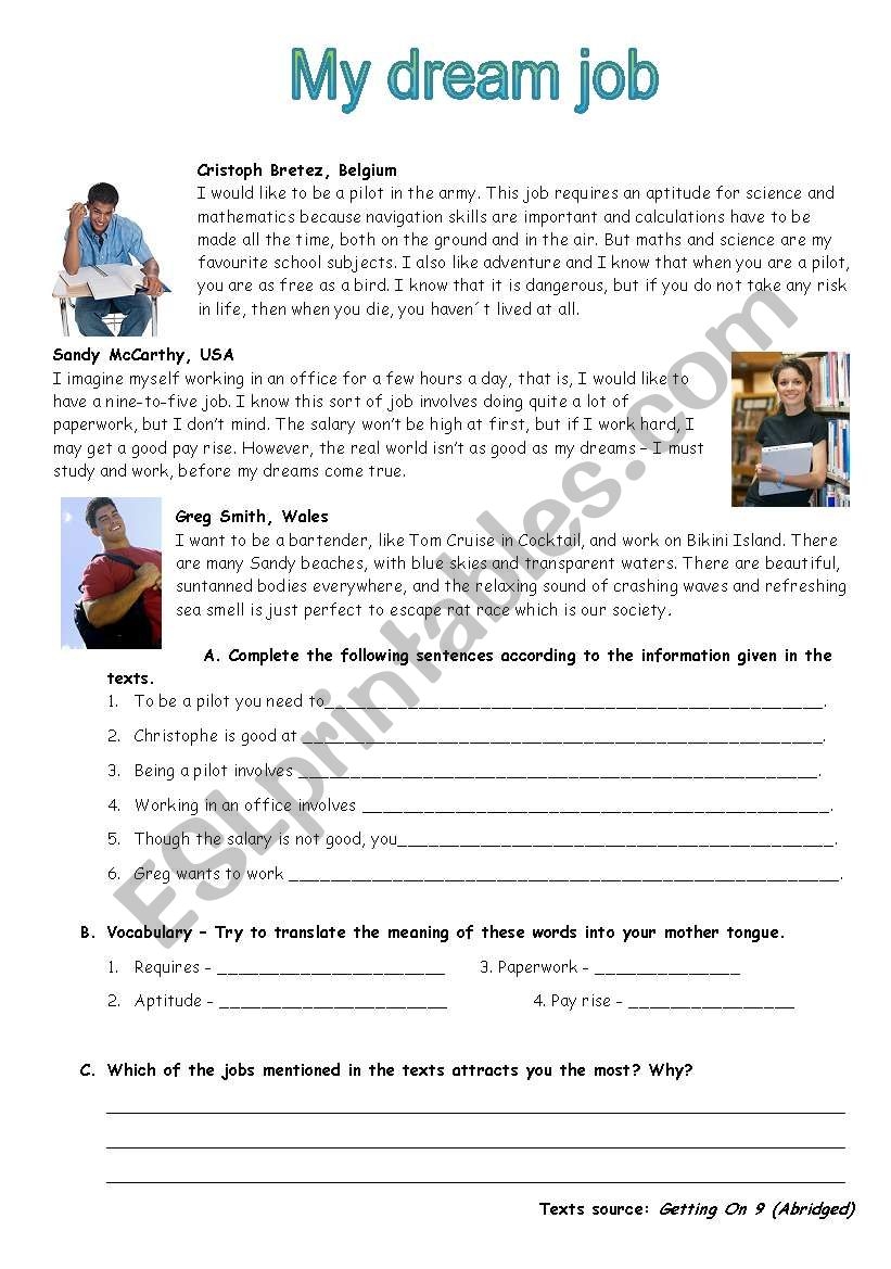 Dream Job ESL Worksheet By Susaninha