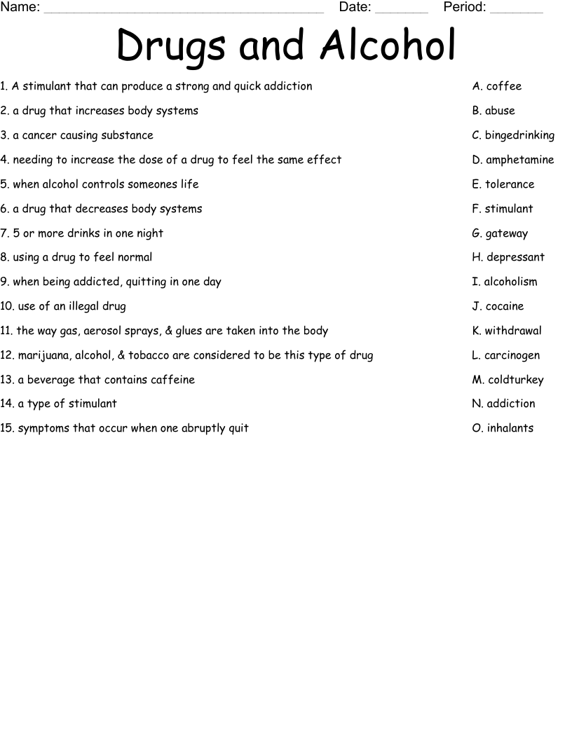 Drugs And Alcohol Worksheet WordMint Worksheets Library