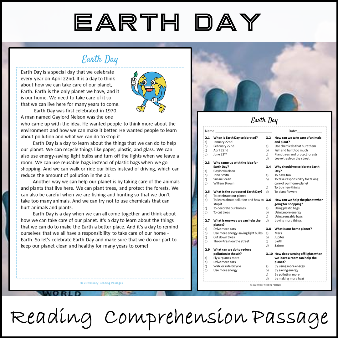 Earth Day Reading Comprehension Passage And Questions Printable Worksheets Library