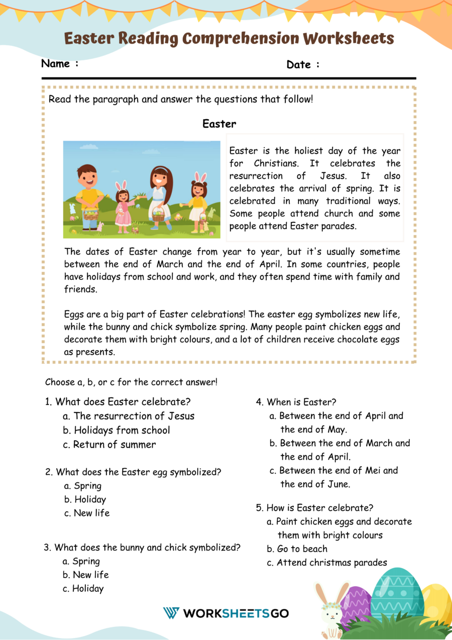 Easter Reading Comprehension Worksheets WorksheetsGO