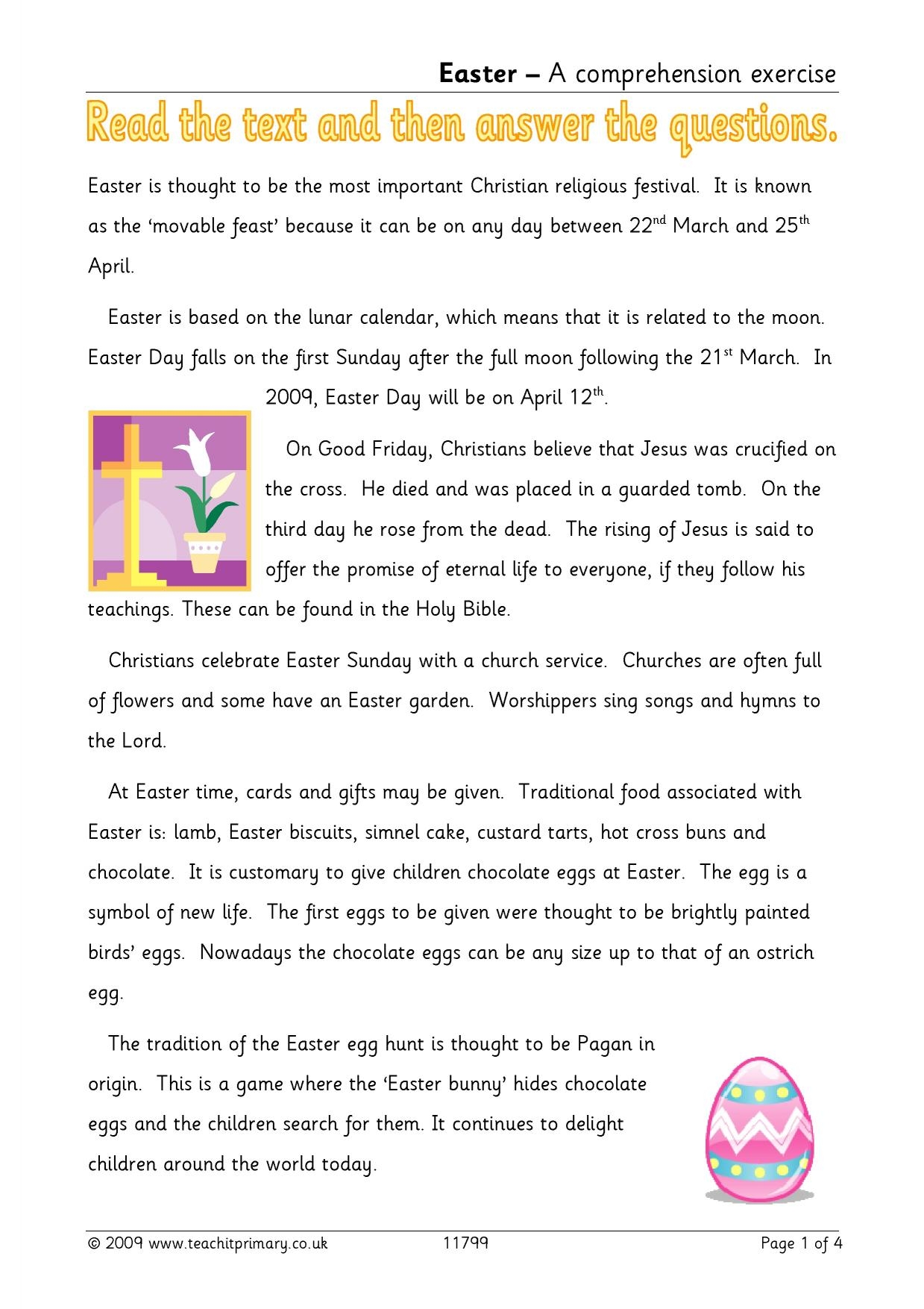 Esl Easter Reading Comprehension Worksheets