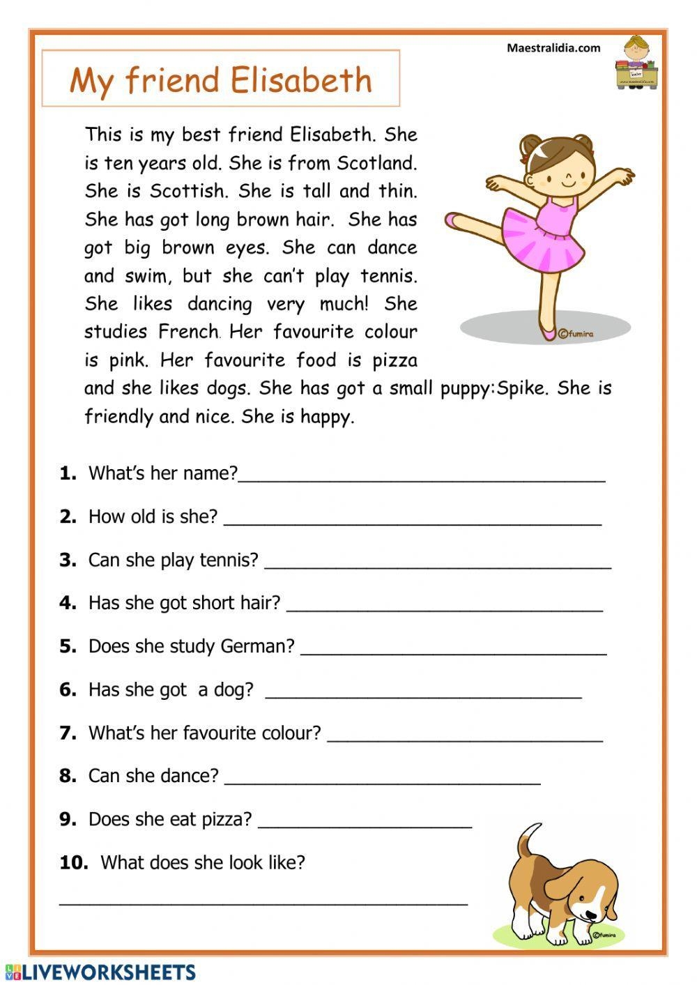 Easy ESL Beginner Reading Comprehension teacher Made Worksheets Library