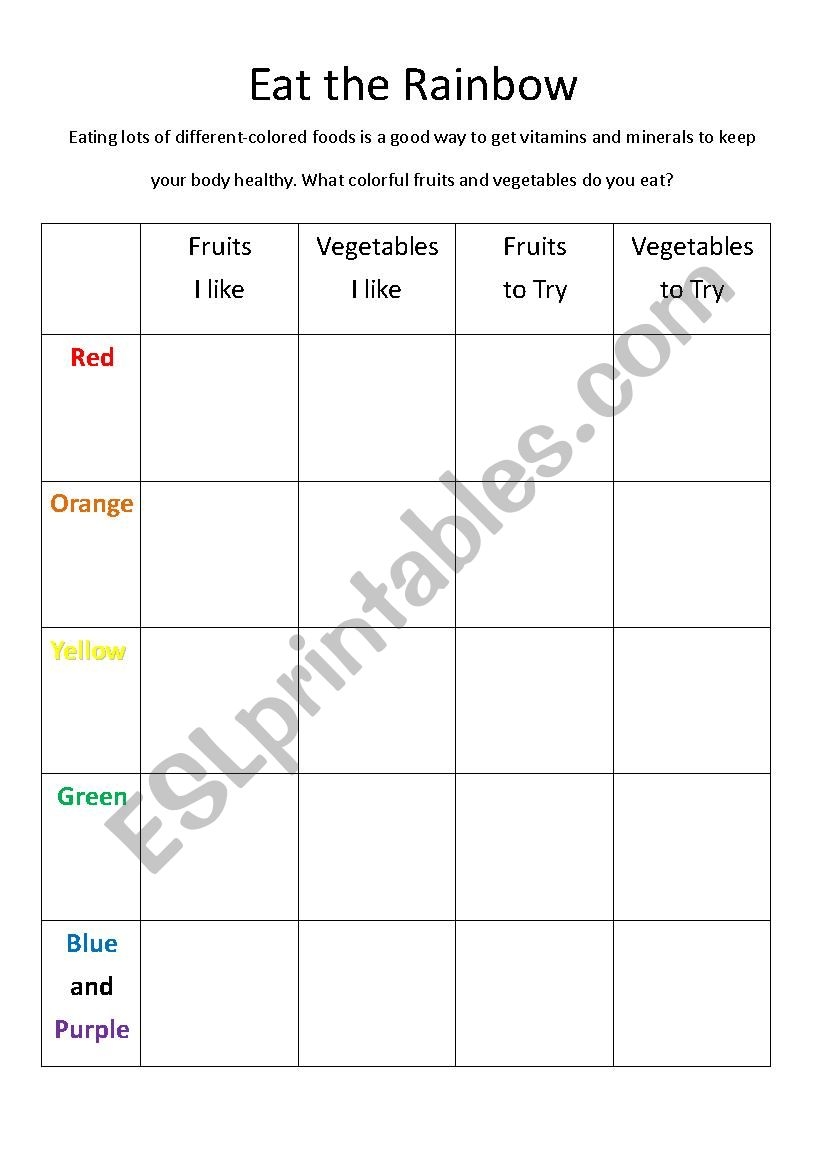 Eat The Rainbow ESL Worksheet By Shannonfax