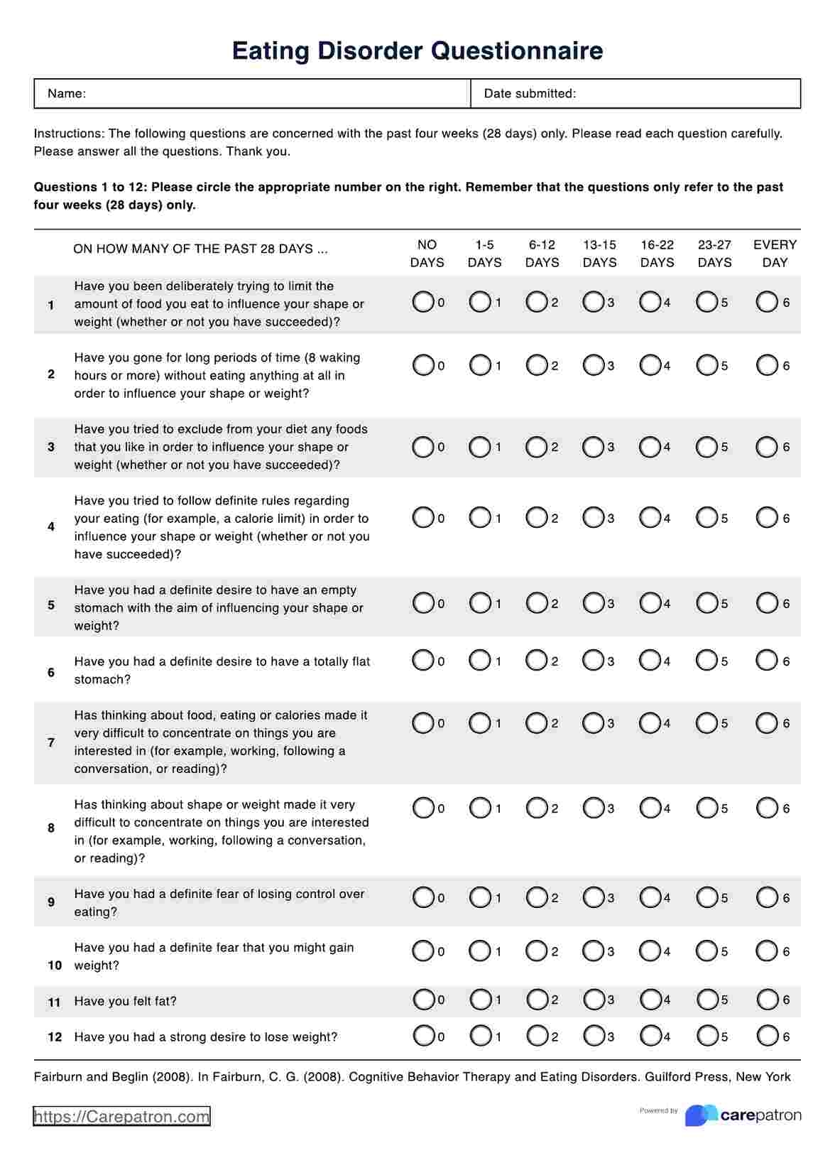 Free Eating Disorder Worksheets Printable