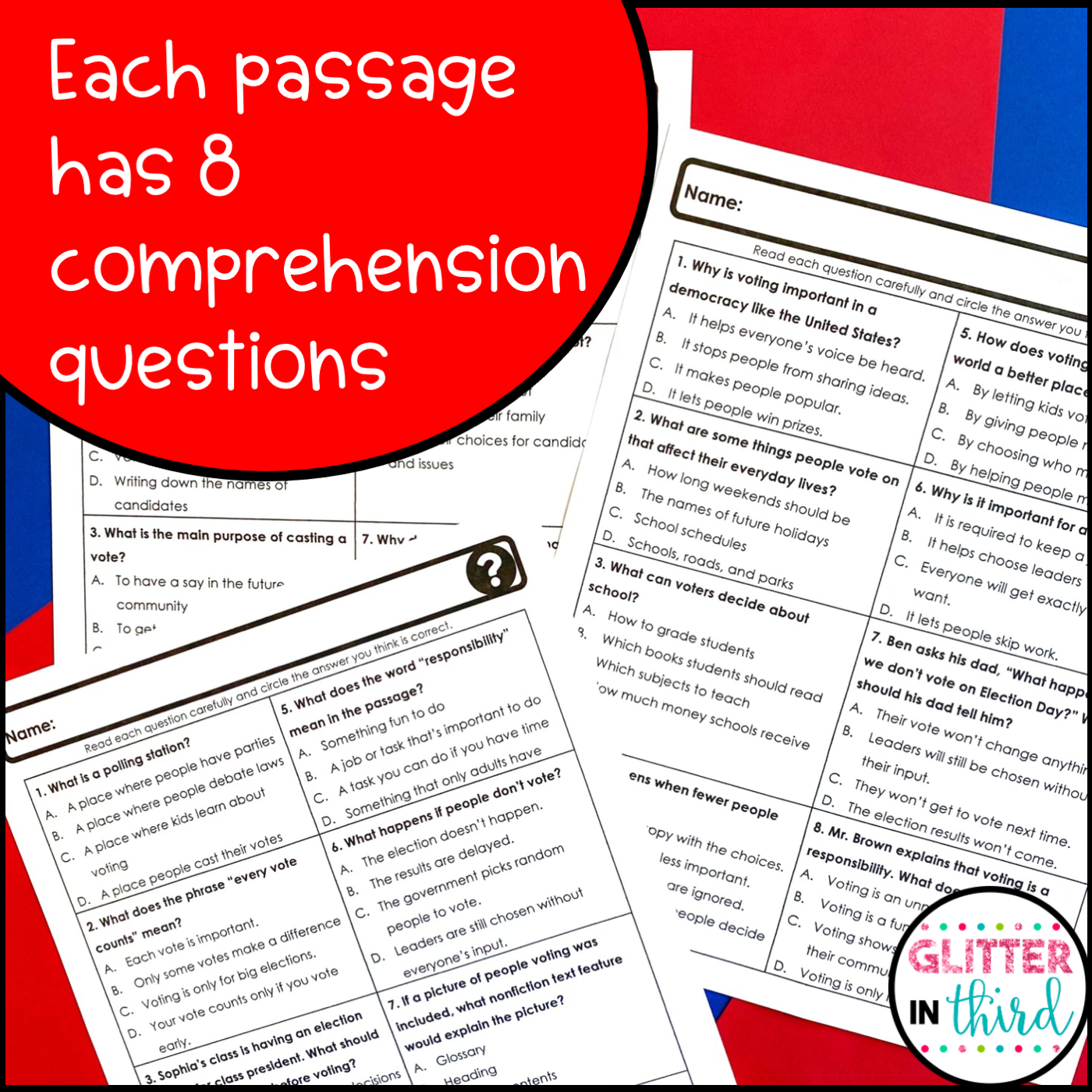 Election Day Reading Comprehension Activities Passages Worksheets 