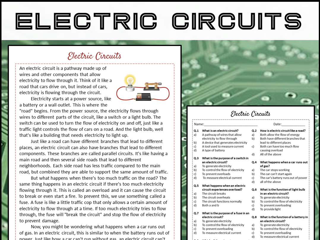 Electricity Reading Comprehension Worksheet