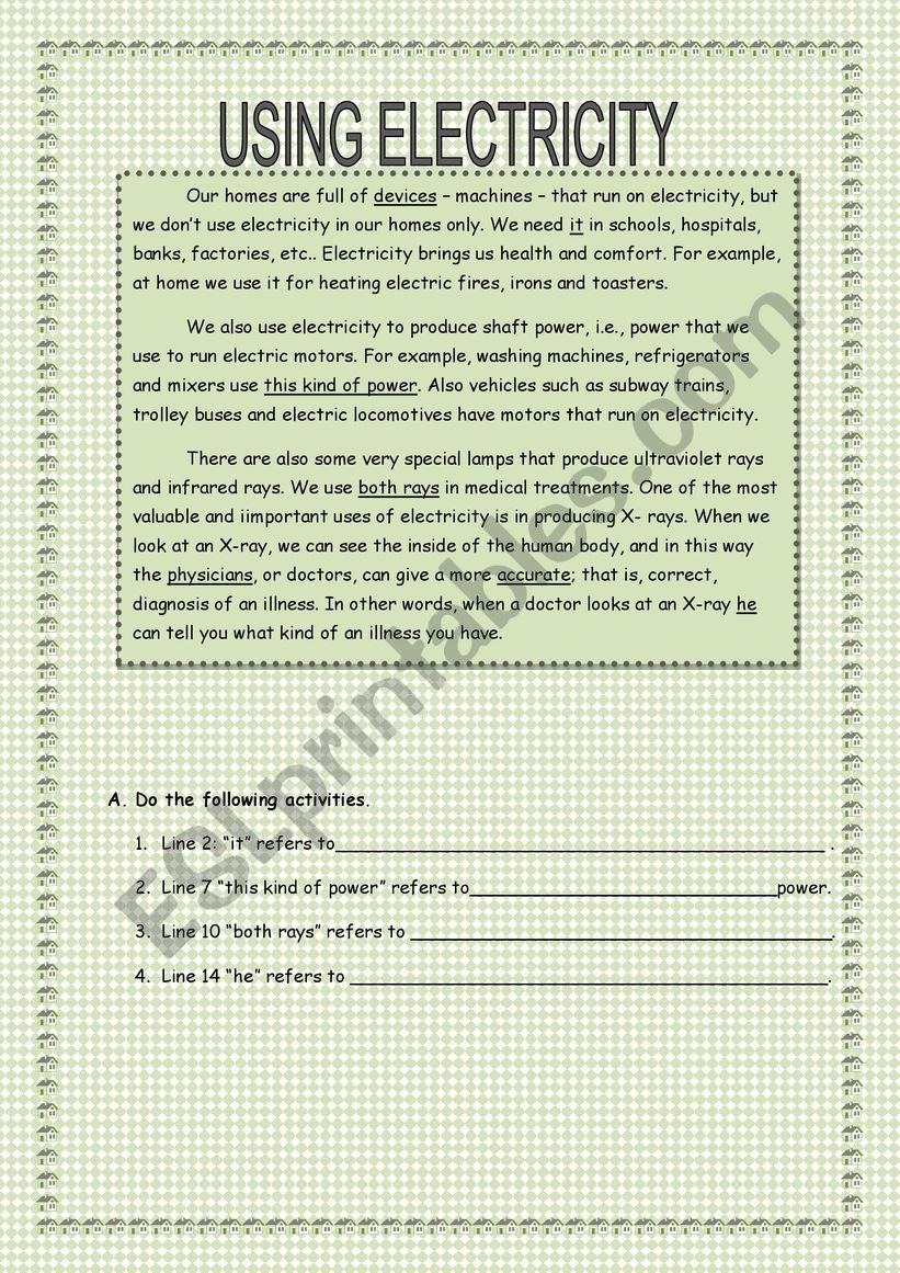 Electricity ESL Worksheet By Gabyreyes95
