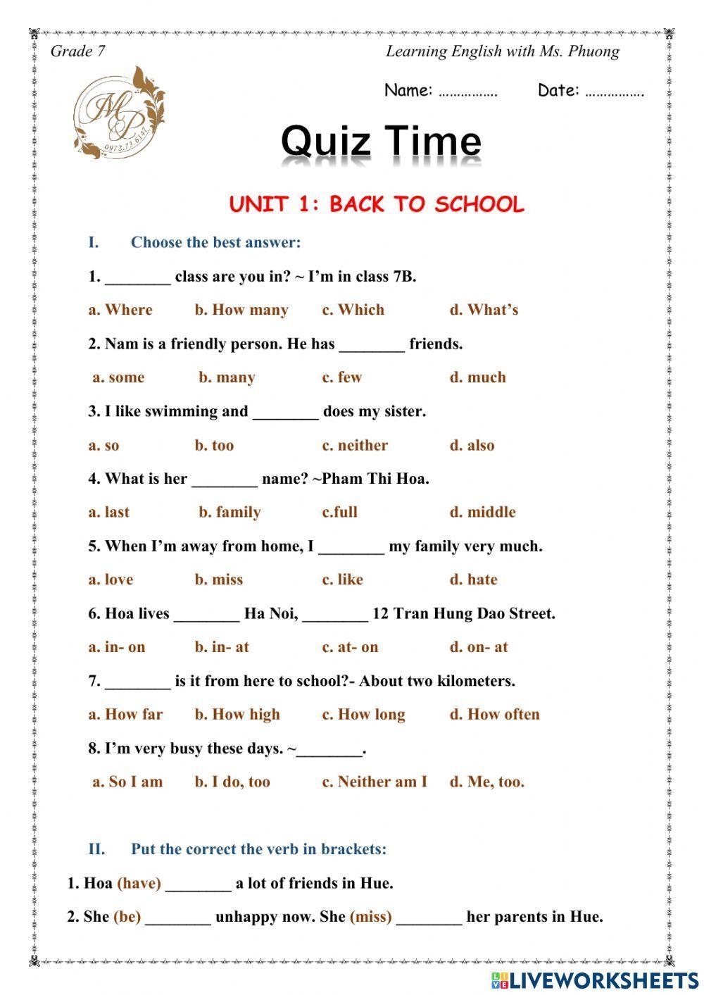 Year 7 English Worksheets Free Printable