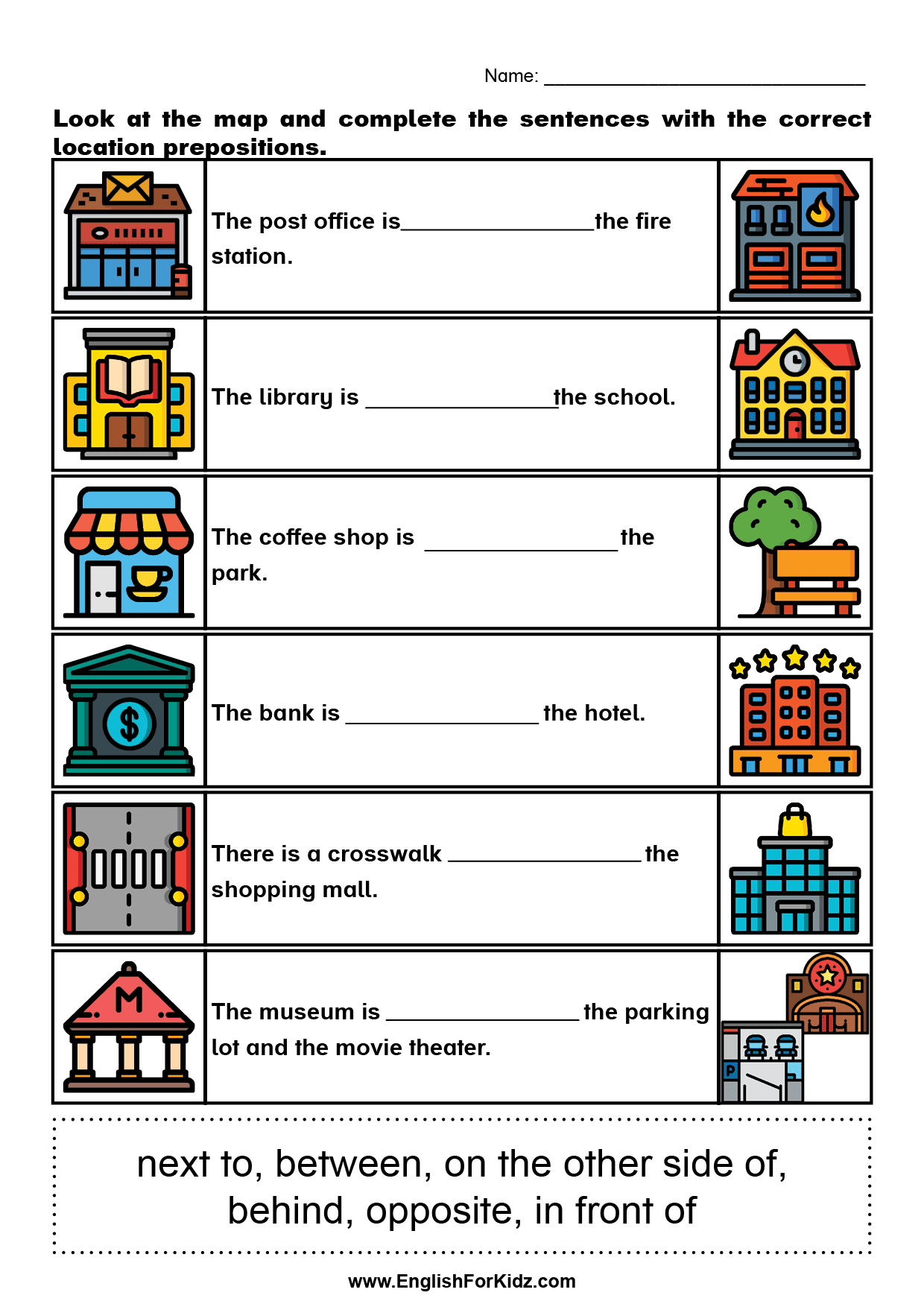 Directional Prepositional Phrases Worksheet Free Printable