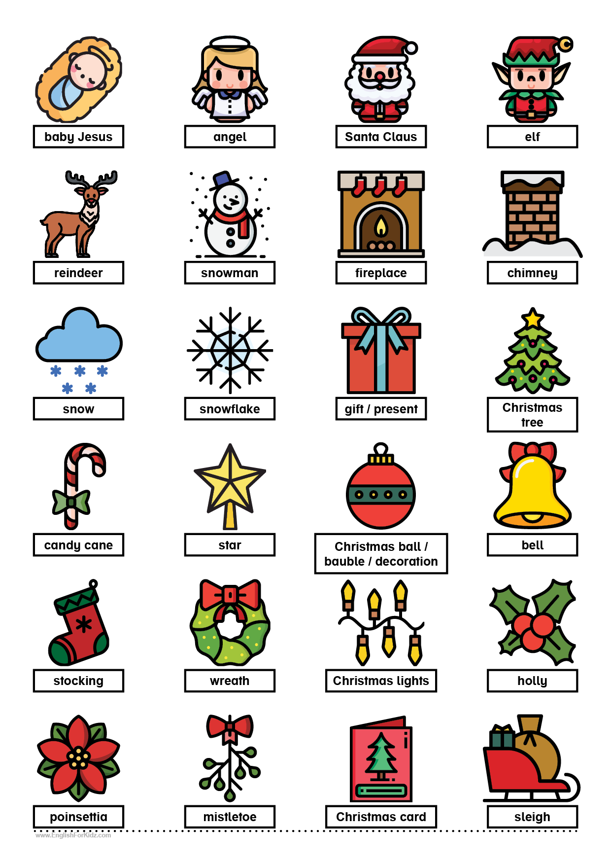 English For Kids Step By Step Christmas Vocabulary Worksheets