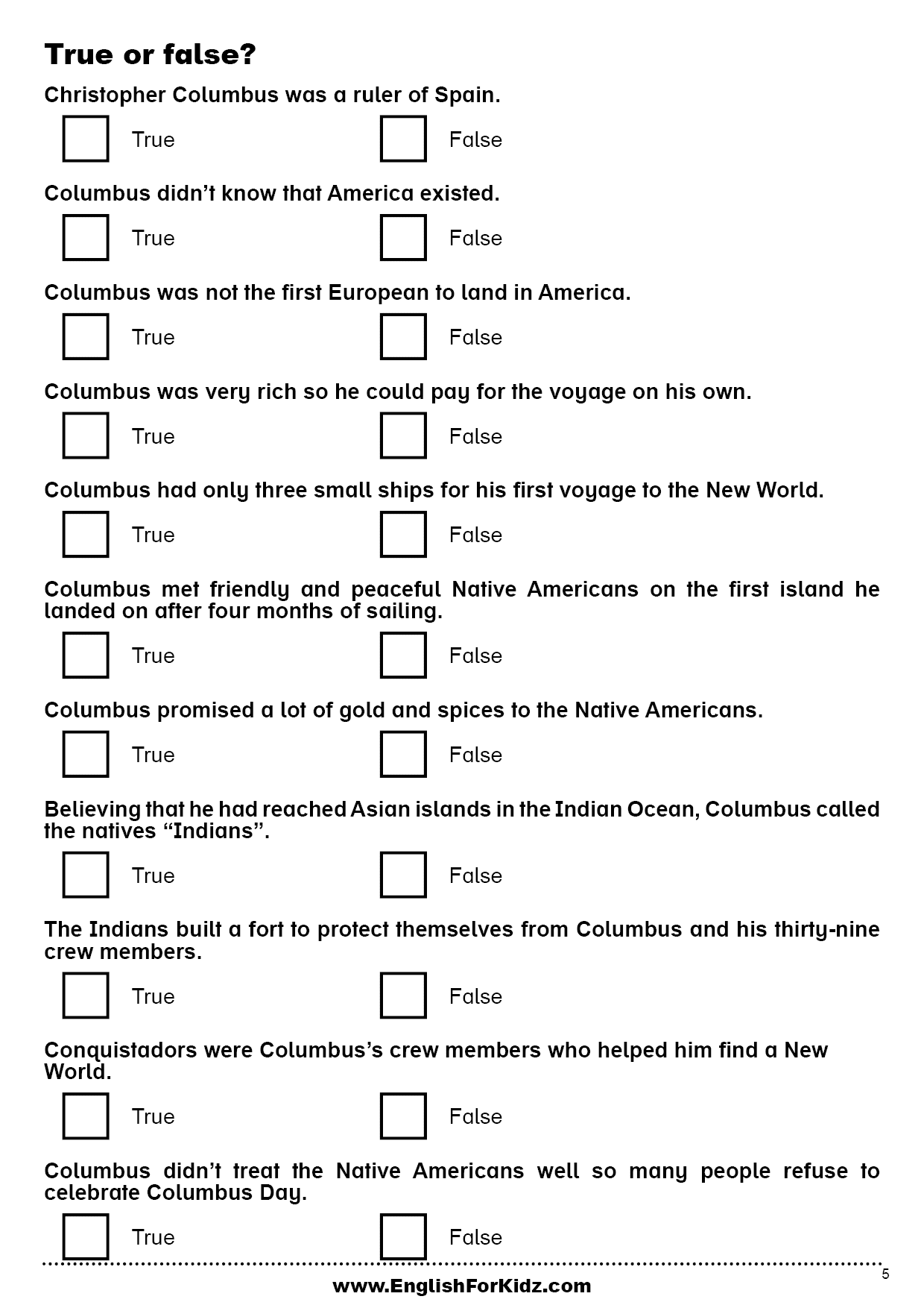English For Kids Step By Step Columbus Day Worksheets And Reading 
