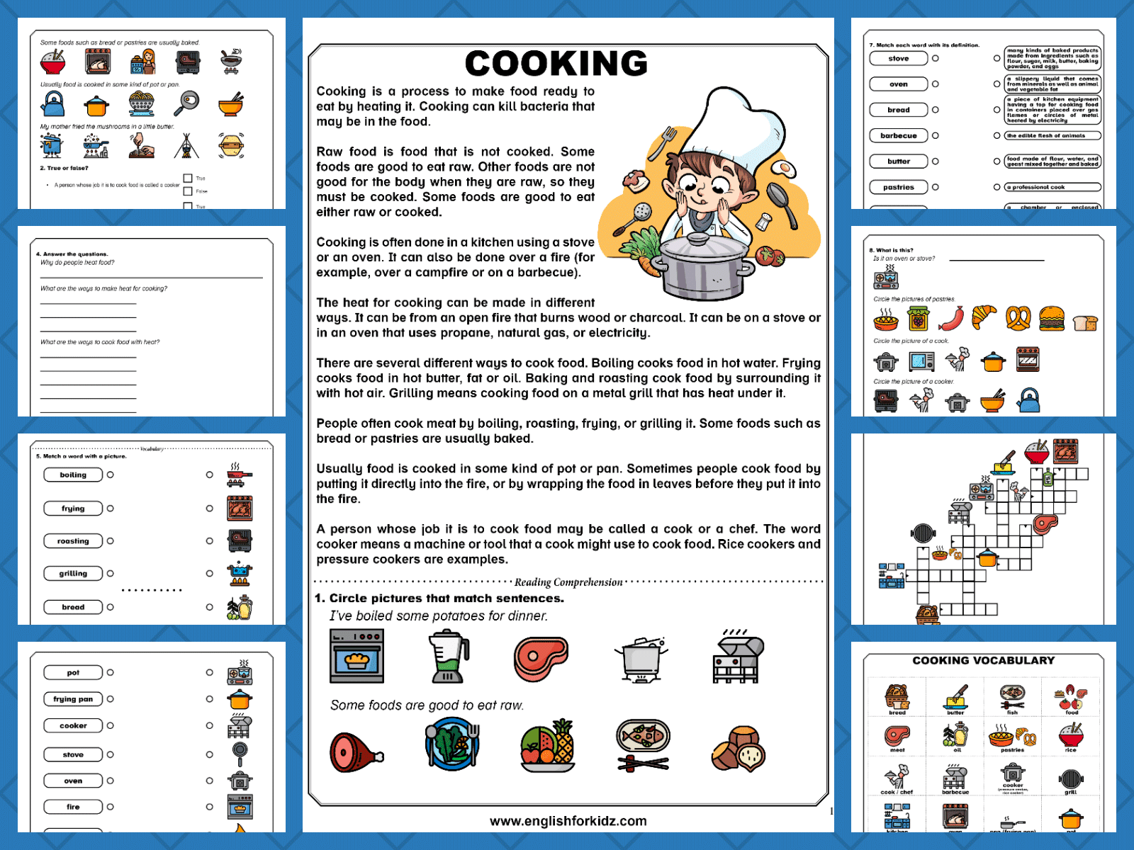 English For Kids Step By Step Reading Comprehension Worksheets Food And Cooking