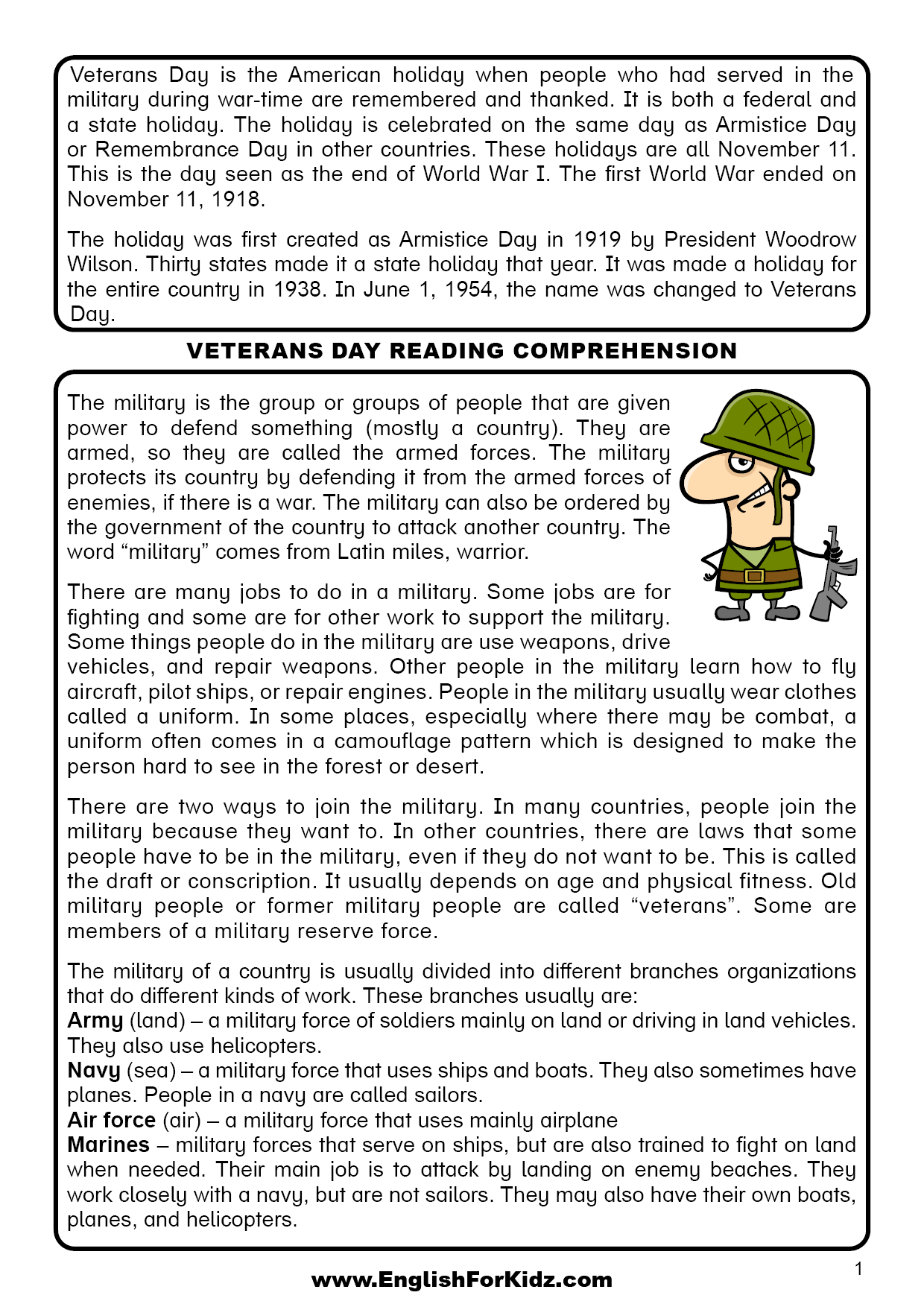 Free Veterans Day Printable Worksheet