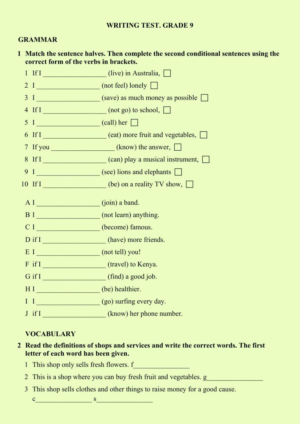 English Writing Test Grade 9 Worksheet Live Worksheets Worksheets Library
