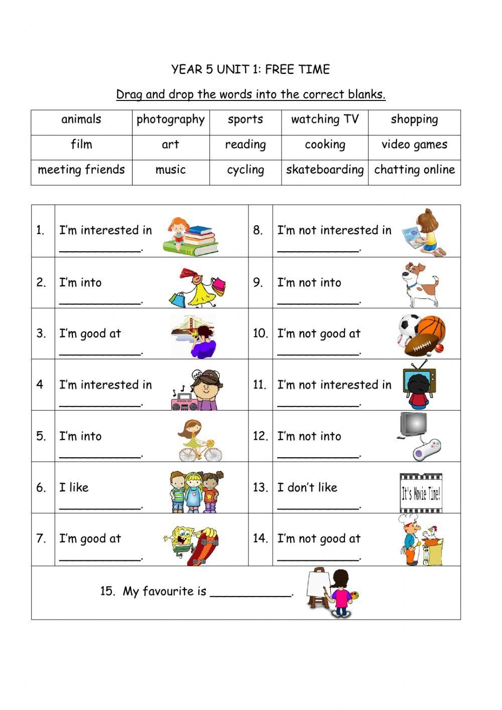 English Year 5 Free Time Mdm Syahira Live Worksheets Library