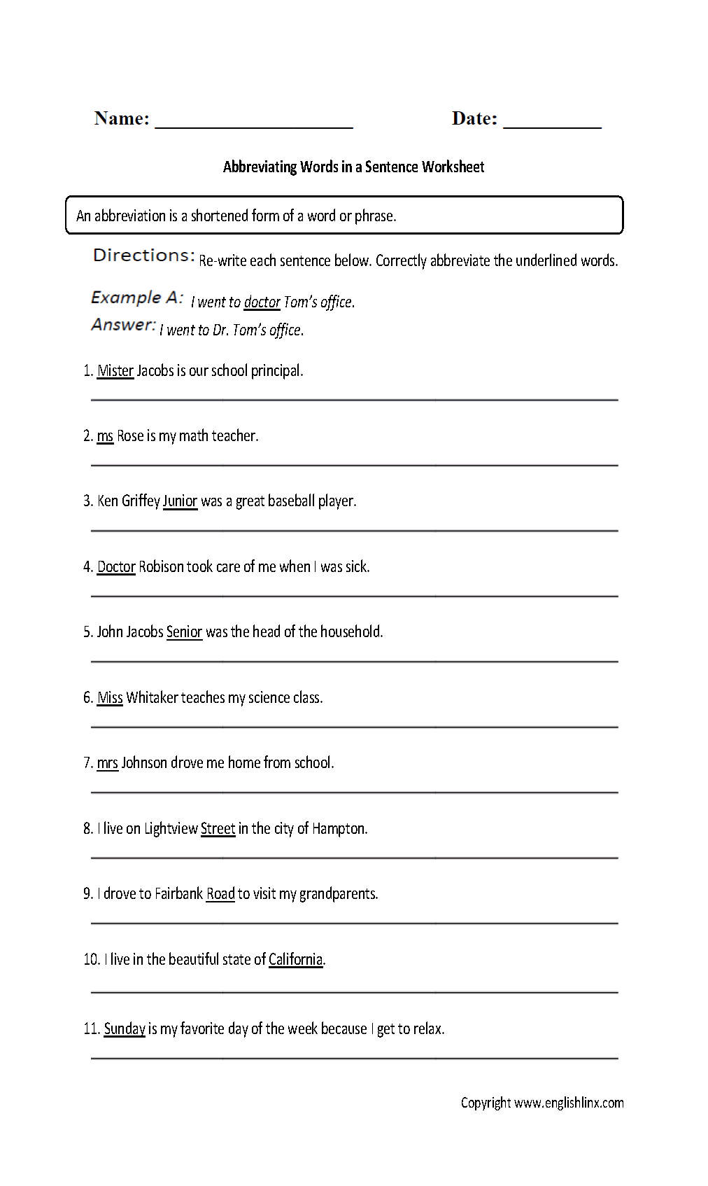 Englishlinx Abbreviations Worksheets