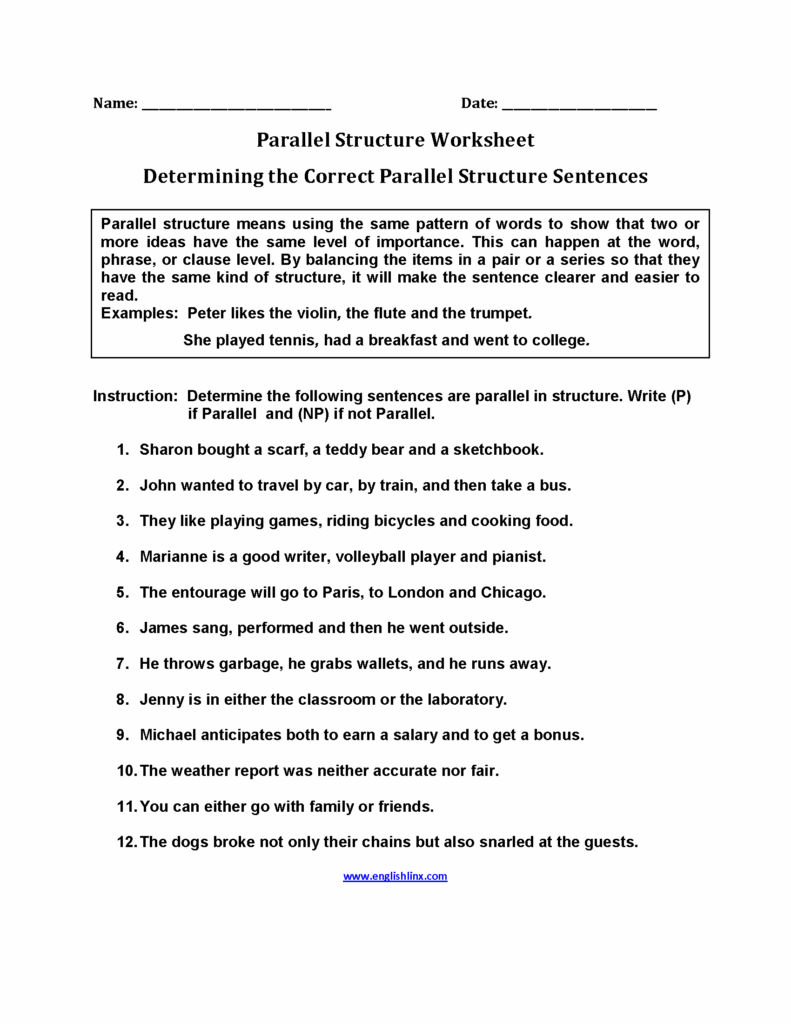 Free Printable Worksheets On Parallel Structure - Free Printable Worksheets