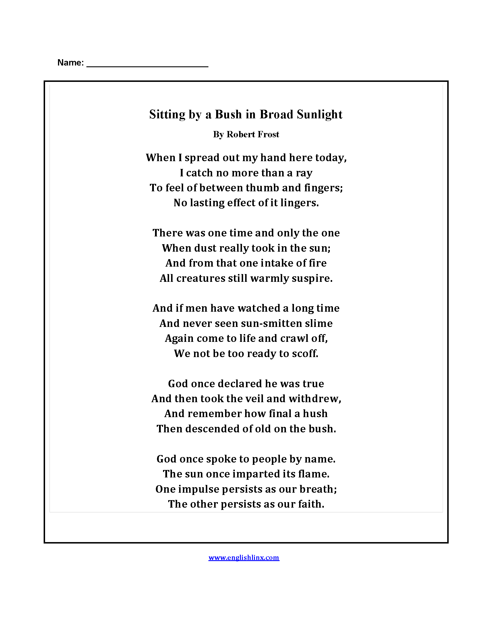 Free Printable 3rd Grade Poetry Worksheets