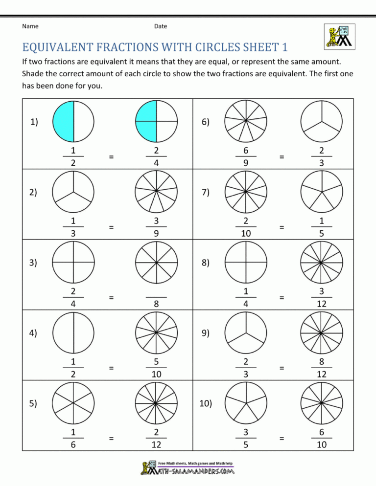 Equivalent Fractions Worksheet