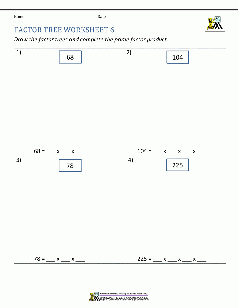 Prime Factorization Free Printable Worksheet
