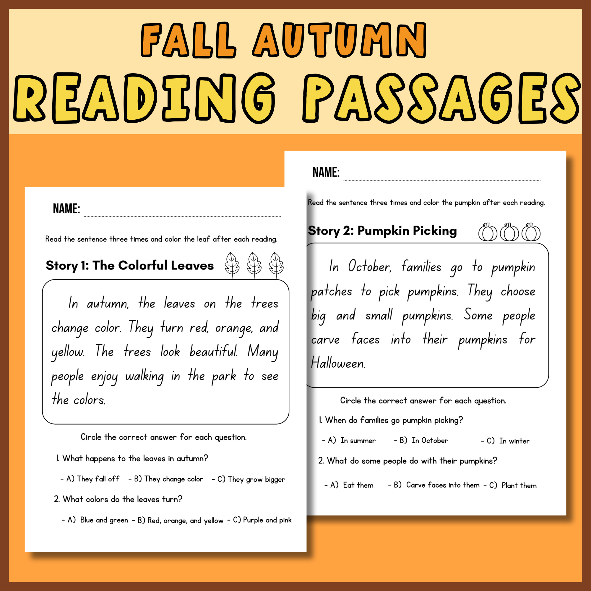 Fall Reading Comprehension Worksheet For Kindergarten