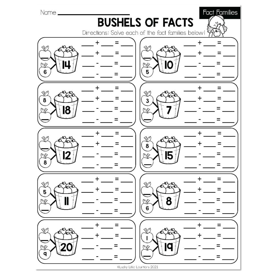 Fall Early Finishers 2nd Grade Math Fact Families Bushels 