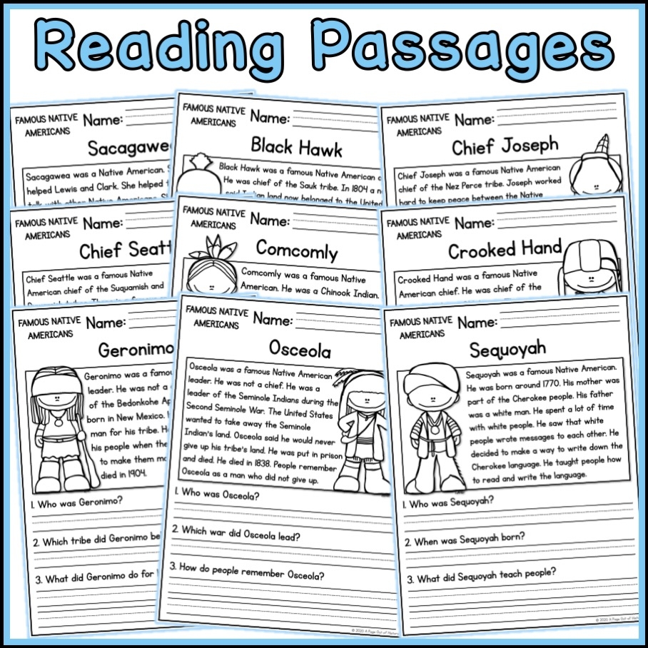 Famous Native Americans Social Studies Reading Comprehension Passages K 2 Made By Teachers