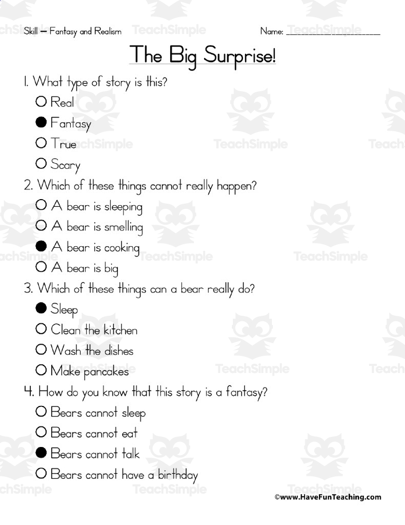 Fantasy And Reality Reading Comprehension Worksheet By Teach Simple