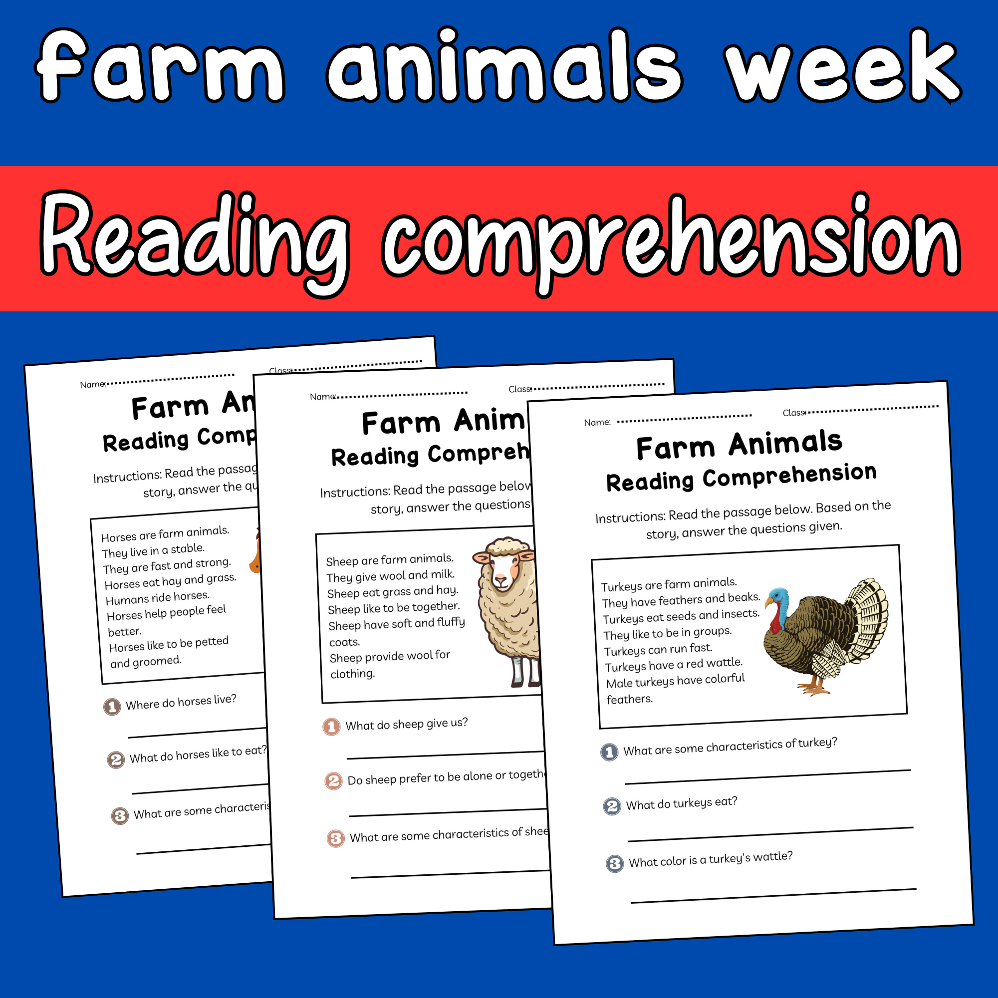 Farm Animals Week Worksheets Reading Comprehension Passages And 
