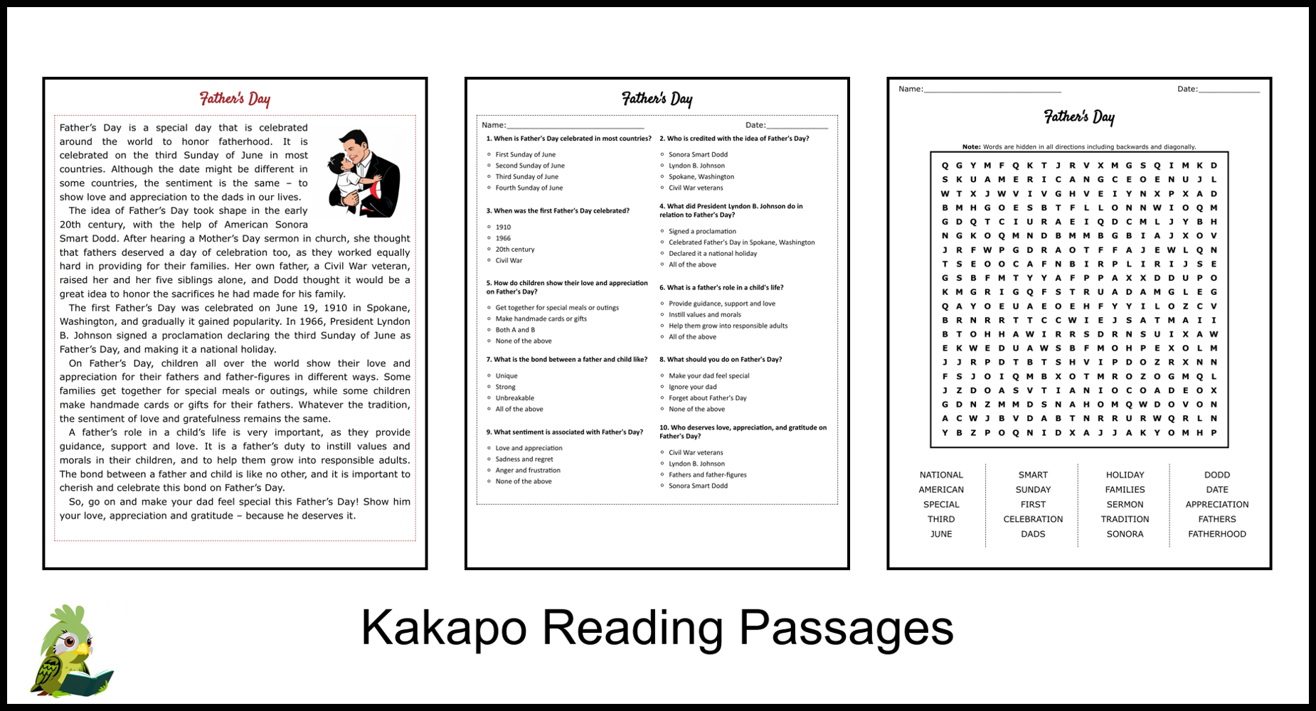 Father s Day Reading Comprehension And Word Search Teaching Resources
